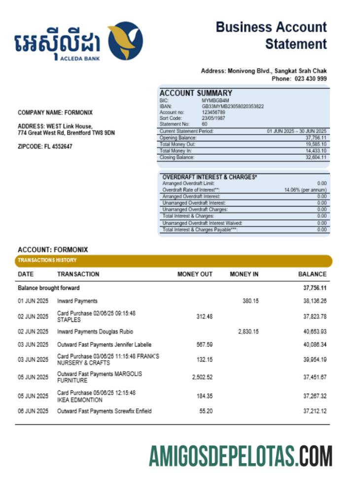 Exemplo de declaração da empresa Acleda em formato Word e PDF